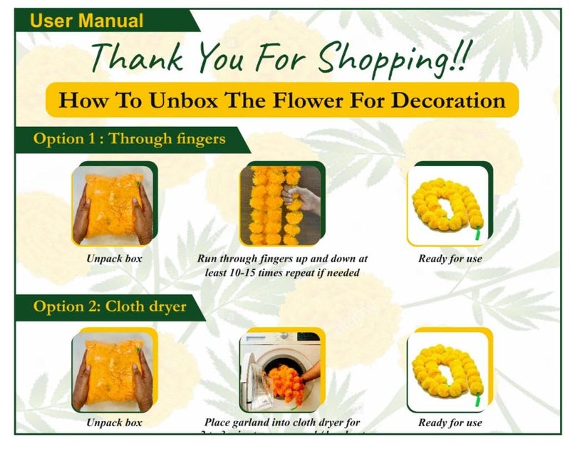 DIYANA IMPEX Marigold Garland for Decoration 5 Pcs of 5 feet Long Strands Artificial Marigold Flowers, Indian Décor for Pooja, Wedding Christmas, Events Decorations - Image 2